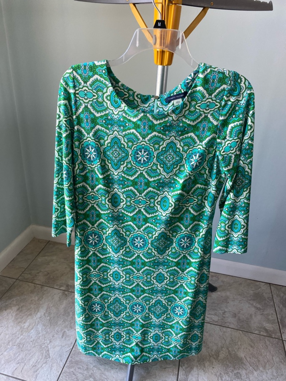 Tommy Hilfiger Teal & Green Printed Midi Shift Dress